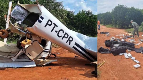 Avião carregado de cocaína quebra ao meio ao ser interceptado pela FAB